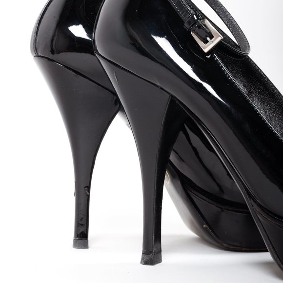 Prada Black Patent Leather Ankle Strap Platform Pumps - Picture 8 of 9